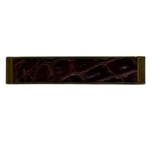 Anson Tie Clasp‎ Bar Clip Vintage Men's Brown Leather Goldtone Retro MCM Unique